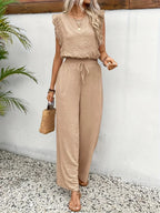 Zella™ Elegant Two-Piece Set | Lace-Trimmed Top and Wide-Leg Trousers